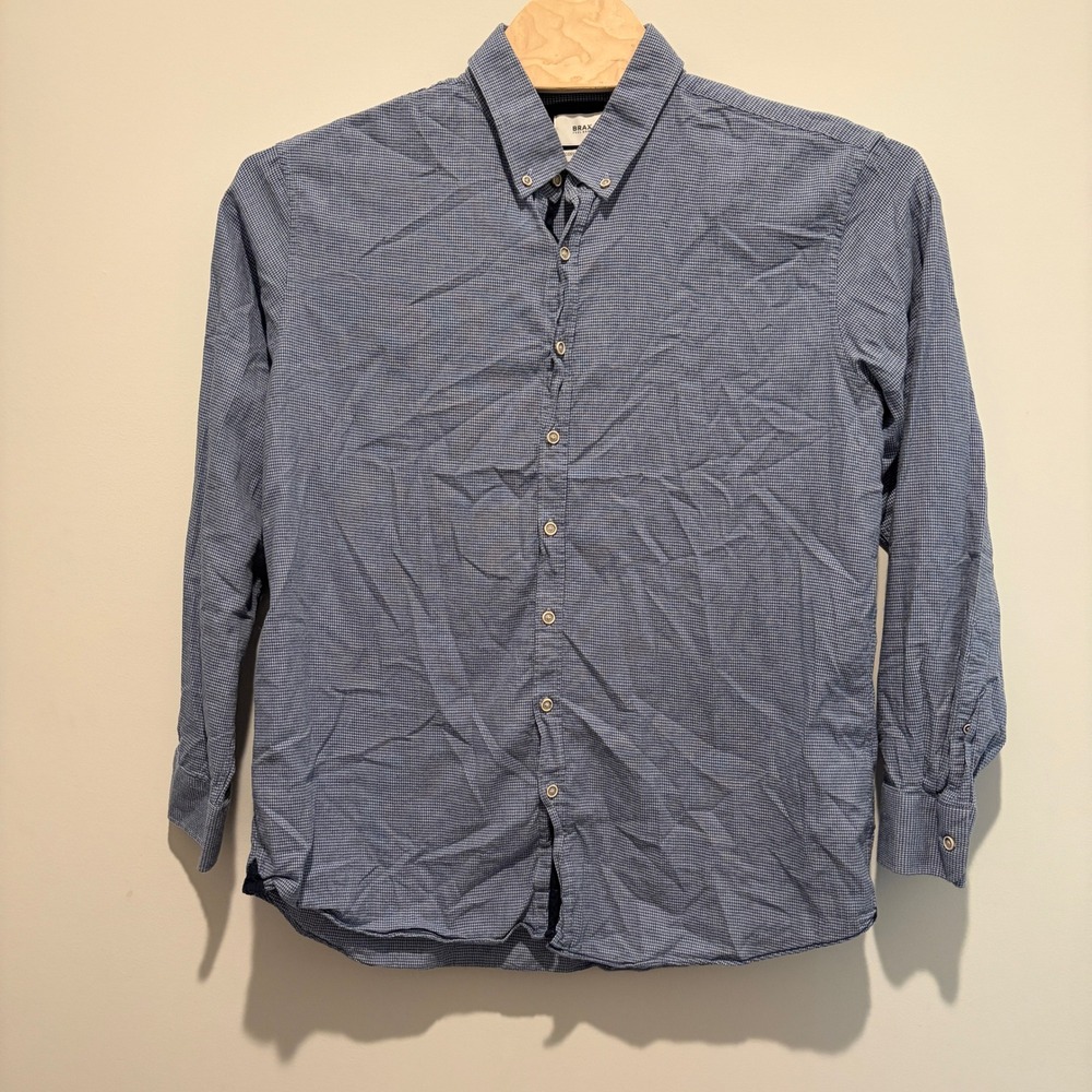 Brax Button Down Mens XL Blue Micro Houndstooth LS Flannel Casual Modern Fit